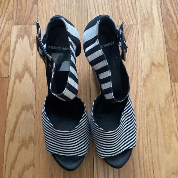 Pierre Hardy platform wedge shoes Spain size 41 black white striped sz 9.5 - Picture 2 of 8